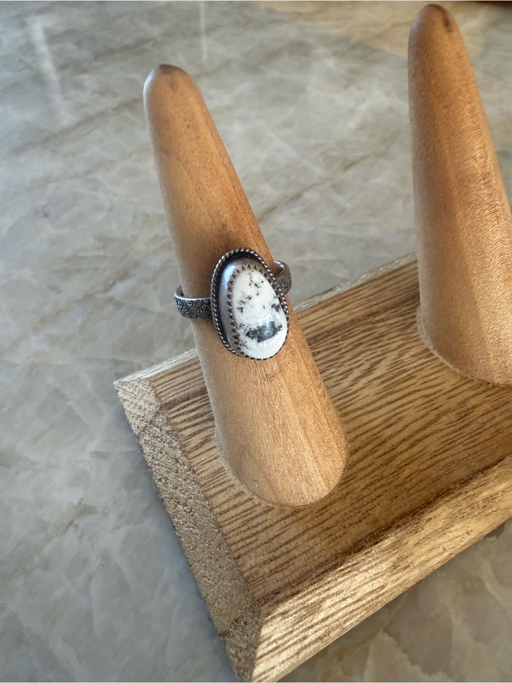 White Buffalo Oval Stone Silver Ring - Women Jewelry